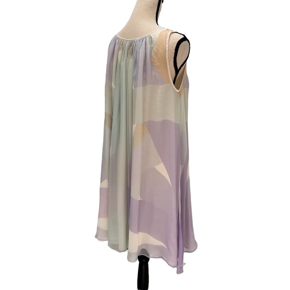 FENDI SLEEVELESS PASTEL MULTICOLOR WATERCOLOR SILK TRAPEZE SWING DRESS - Picture 10 of 16